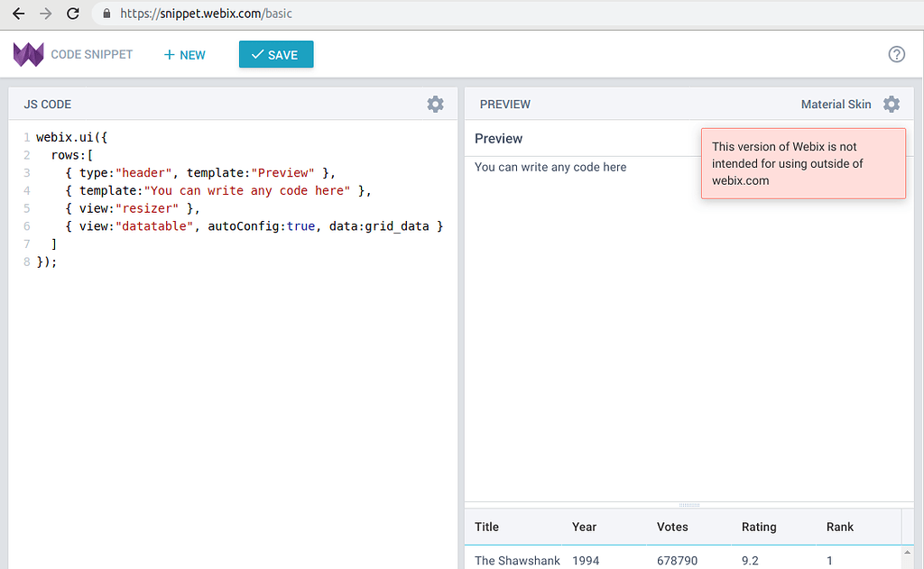 javascript control widgets - webix Images High Quality... Snippets says "This version of Webix is not intended for using outside ...